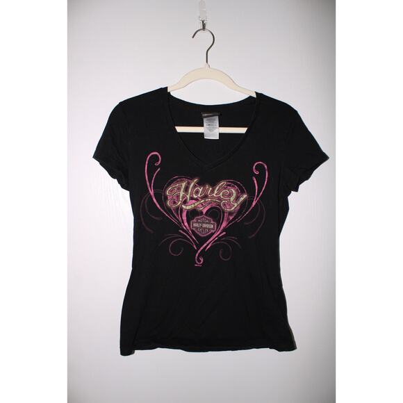 Harley Davidson v-neck with gorgeous heart design Size: M - Picture 1 of 7